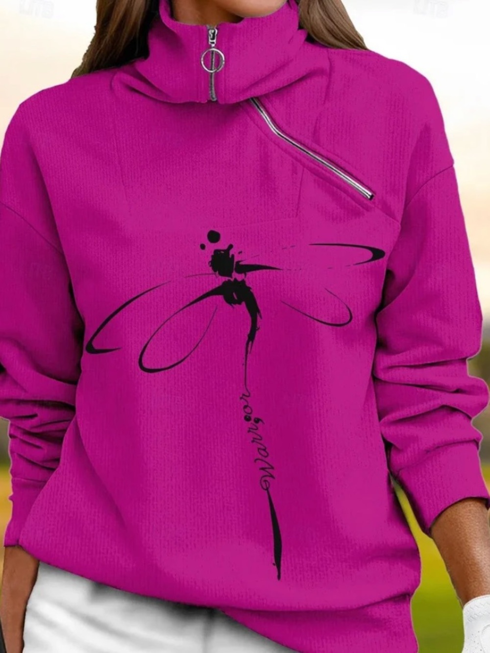 CEGOLFS Women’s Pink Quarter-Zip Pullover with Graphic